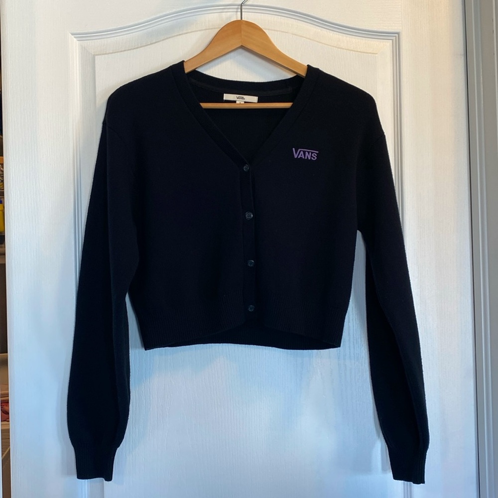 Vans v-neck button down sweater. Women’s size Small. Black. 100% cotton.